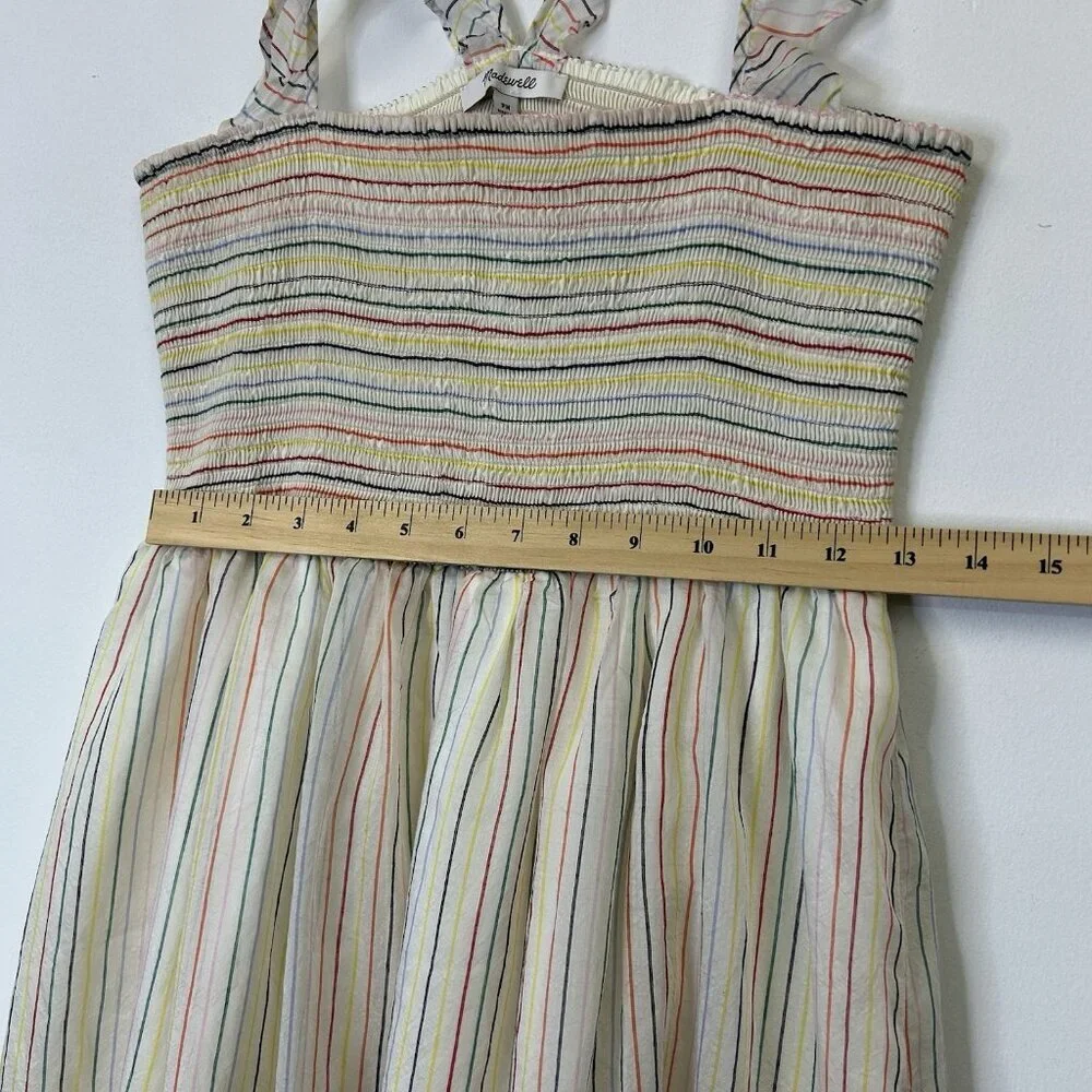 Madewell Smocked Rainbow Stripe Midi Dress Women’s Size Medium‎ Petite PM - Picture 6 of 9